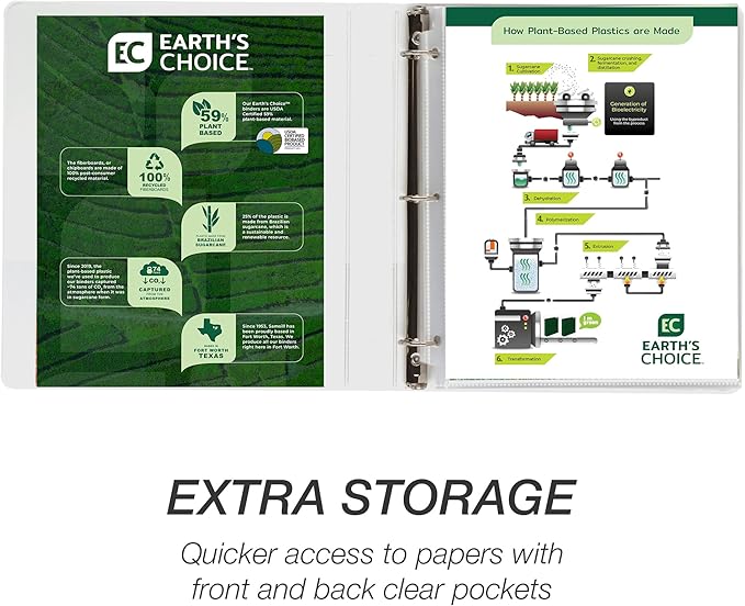 Samsill Plant-Based 1 Inch Durable Round Ring, Made in USA, View Binder, Eco-Friendly, USDA Certified Biobased, Single, White