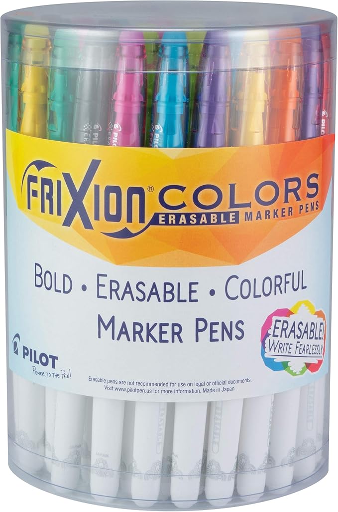 Pilot, FriXion Colors Erasable Marker Pens, Bold Point, Tub of 36, Assorted Colors