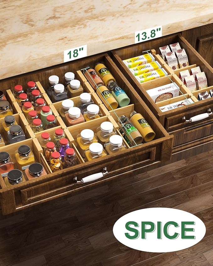 Kitchen Drawer Dividers - Adjustable Drawer Organizer for Clothes, Kitchen, Closet & Office - 8 Pack with Inserts, 13.8-18.8 Inches, Non-Slip Silicone Ends