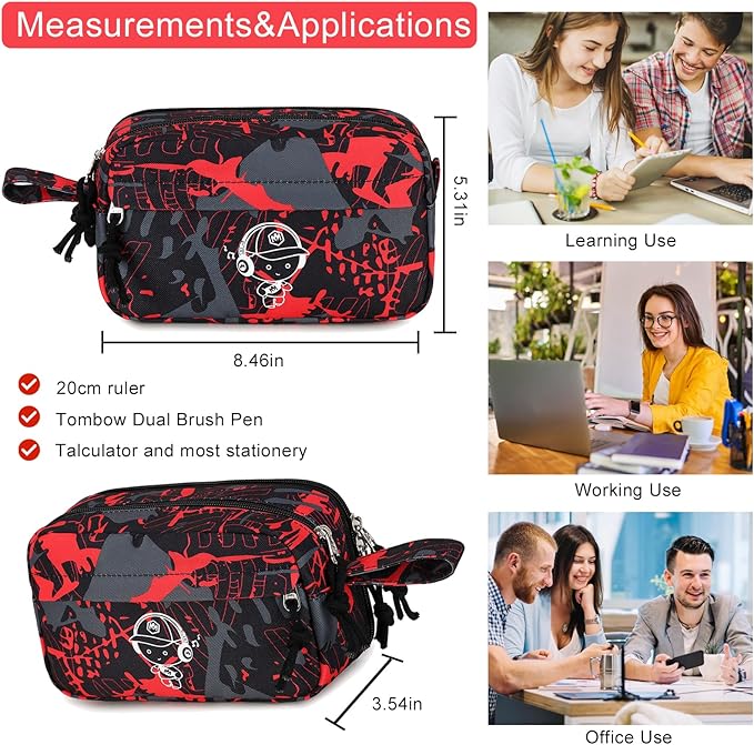 Bluboon Large Capacity Pencil Case Pen Pouch for School Supplies, Teens, Girls, Boys, Women & Men, Durable Multi-Purpose Organizer (Graffiti Red)