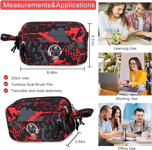 Bluboon Large Capacity Pencil Case Pen Pouch for School Supplies, Teens, Girls, Boys, Women & Men, Durable Multi-Purpose Organizer (Graffiti Red)