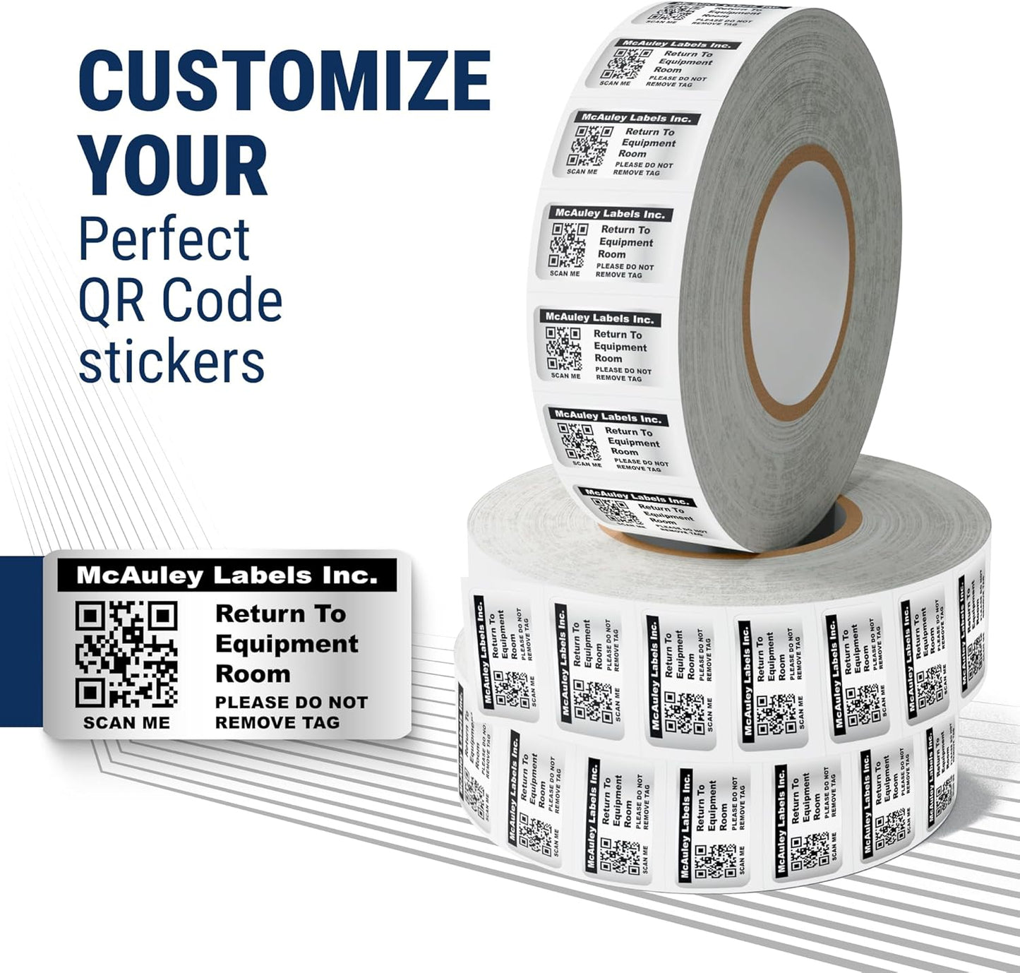 McAuley Labels Custom QR Code Stickers - Numbered, Permanent, Adhesive Asset Tags for Equipment - Metalized Silver Polyester - 2x1 Inches