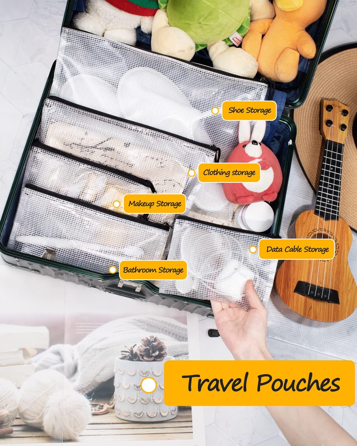 SUNEE Mesh Zipper Pouch 9.2x12.5 in (Black, 24 Packs),Extra Large Water-Resistant Zip Bag for School Office Supplies, Puzzles & Games Organizing Storage