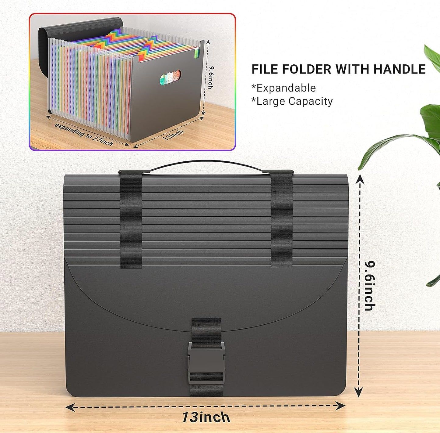 Marati 25 Pockets Expanding File Folders with Handle,Accordion File Organizer,Portable Filing Box,Colored Tabs for Document Paper,A4/Letter Size,Black