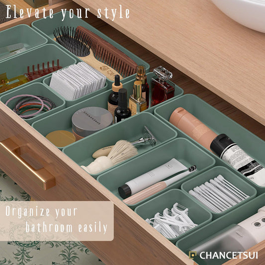 CHANCETSUI 6 PCS Stackable Drawer Organizers Set, Versatile Desk and Vanity Drawer Organizer Trays, Storage Bins for Makeup, Bathroom, Bedroom, Kitchen and Office, Green