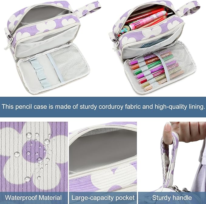 Bluboon Big Capacity Pencil Case Pencil Pouch Pen Case School Supplies Cute Pencil Box Pencil Bag for Teen Girls Boys Women Man (Flower Purple)