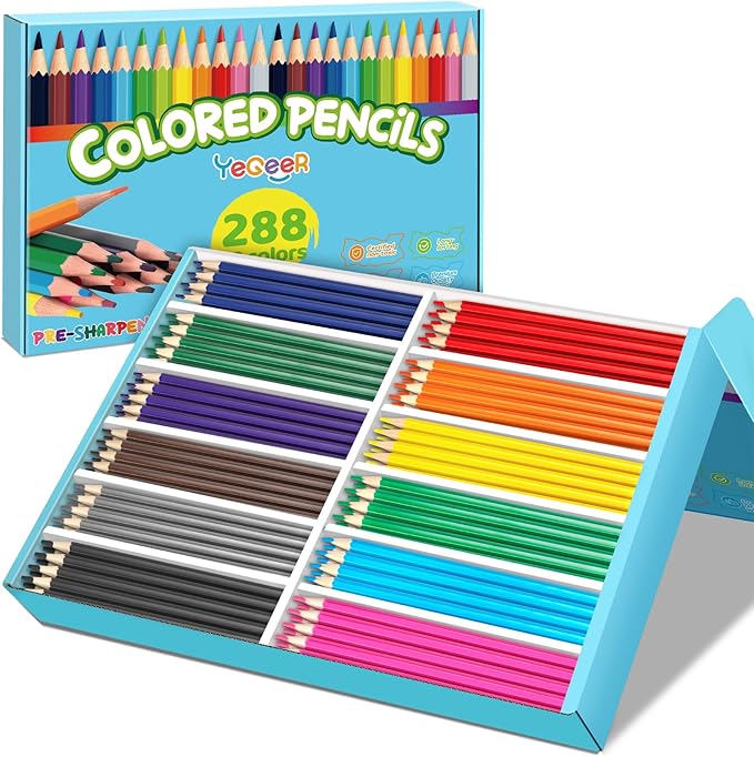 288 Count Colored Pencils Bulk, 12 Assorted Colors, Pre-sharpened Coloring Pencils Set for Kids and Adult, Teachers Essential Classroom Prizes, Back to School Supplies (One box)