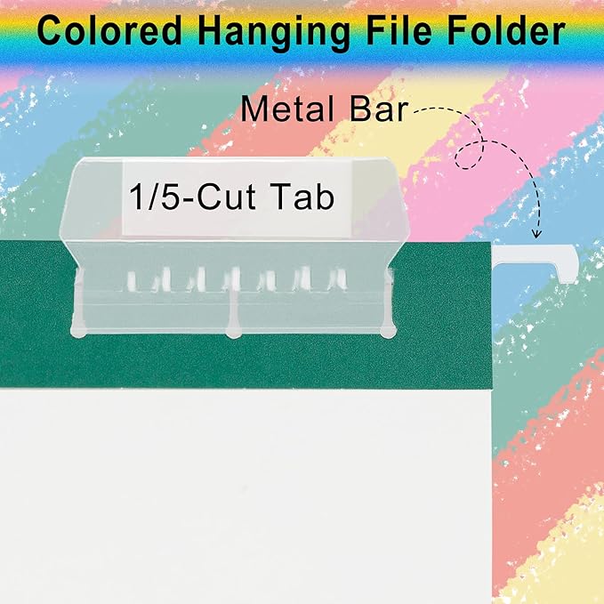 Green Hanging File Folders 25 Pack Letter Size File Folders with 1/5-cut Tabs,Stay Organized for Your Home and Office Bulk File and Documents