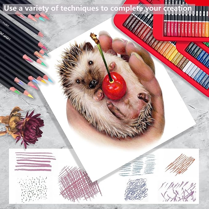 KALOUR 180 Colored Pencil for Artists - Rich Pigment Soft Core - Oil-Based - Ideal for Coloring Drawing Sketching Shading Blending - Vibrant Color（Tin Case）