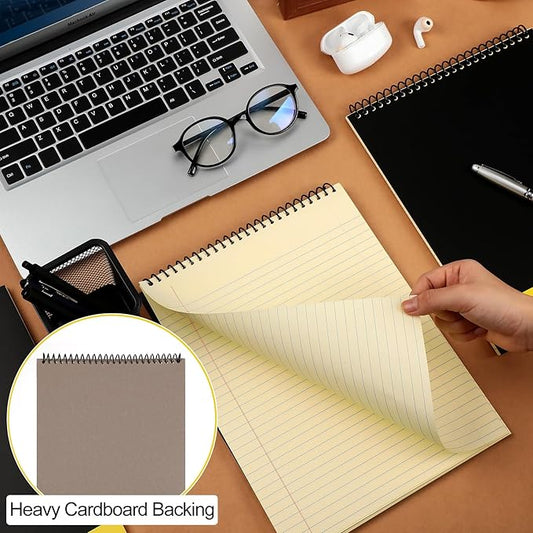 6 Pcs Legal Pad Top Spiral Bound Notebook 70 Sheets Wirebound Notepad Double Sided Ruled Memo Steno Book with Stiff Back Cover for Business(8.5 x 11 Inches,No Holes,Yellow)