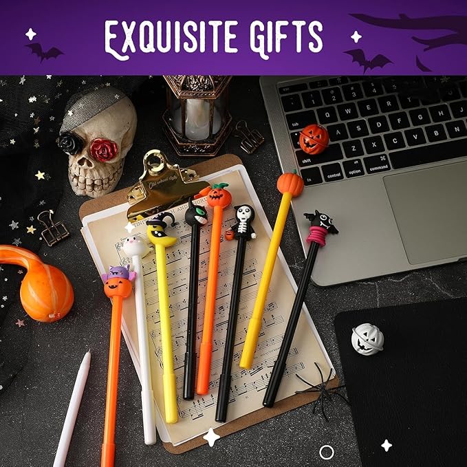 SANNIX 50 Pieces Halloween Pens, Fun Cartoon Gel Ink RollerBall Pens for Kids Gift School Class Birthday Party Supplies Halloween Party Favors Pumpkin Ghost Skull Bat (19 Style)