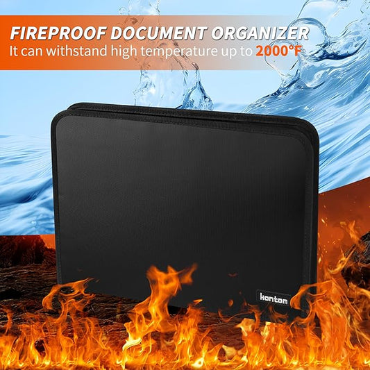 Hontom Accordion File Organizer,13 Pockets Fireproof Expanding File Folder with Multi Pockets,Portable Business Fire Safe Storage Document Organizer Folder with Zipper for Documents and File