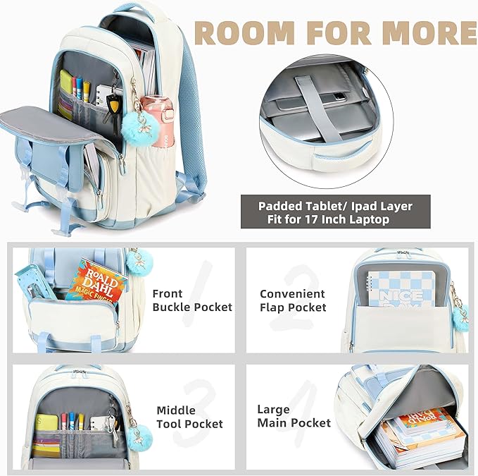 AO ALI VICTORY Laptop Backpack 16 Inch Kids Elementary Middle High School Bag College Backpacks Women Work Business Back Pack Travel Rucksack Large Bookbag for Teens Girls Womens Students,Blue