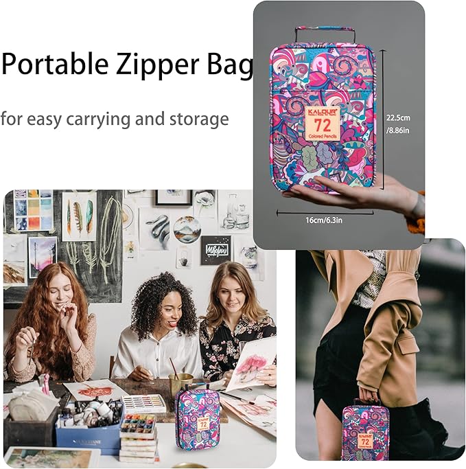 KALOUR 72 Colored Pencils for Adult Coloring Book,With Coloring Book,Zipper Slot Pencil Case,with Sharpener,Soft Core,7 Metallic Color,Ideal for Layering Blending,for Artists Beginners Kids(Pink)