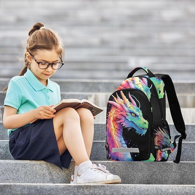 Lightning Dragon Watercolor Backpack for Boys Girls Elementary School Bag Kids Bookbag Travel Rucksack