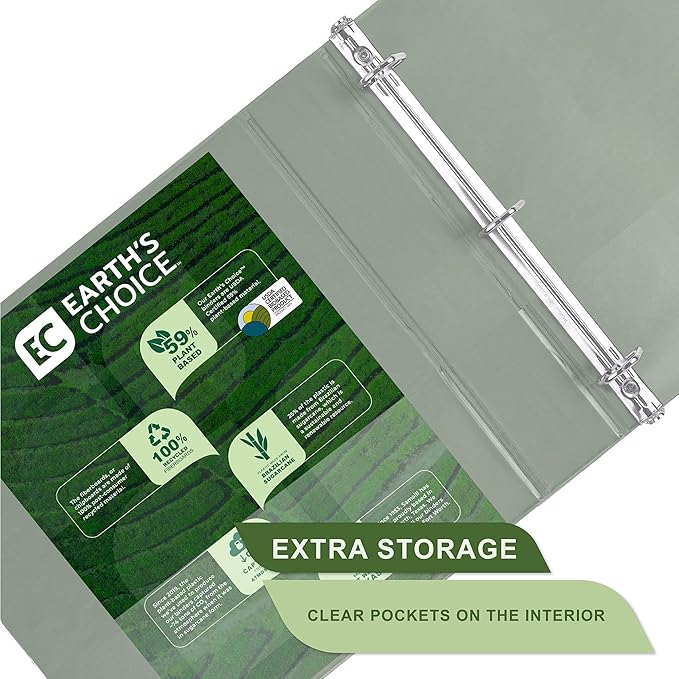 Samsill Plant-Based 2 Inch Durable D-Ring, Made in USA, View Binder, Eco-Friendly, USDA Certified Biobased, Single, Dusty Green
