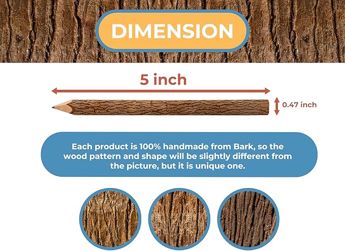 BSIRI Natural Twigs Wooden Pencils Handcrafted Suitable for Kids and Teachers For Woodland Bark Decorations Party Wood Gifts Twig Stick Pencils Vintage Favors Supplies for Classroom
