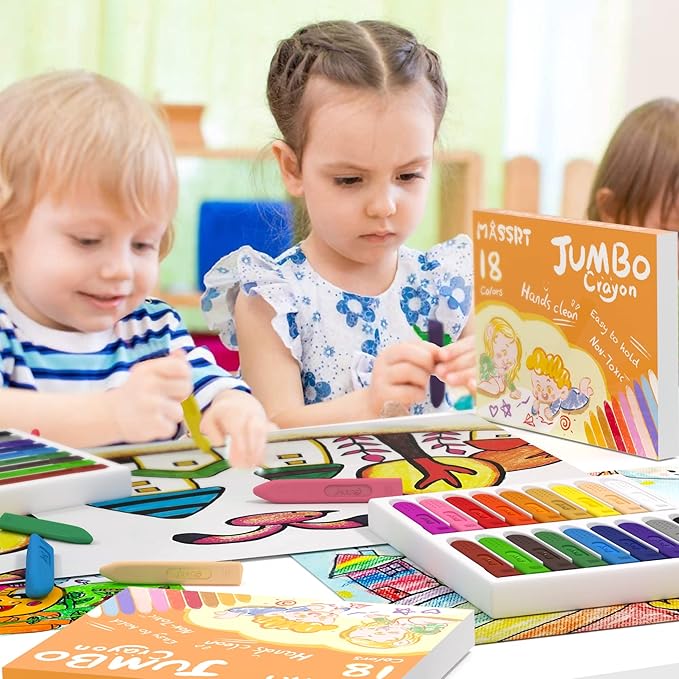 Triangle Jumbo Crayons for Toddlers, 18 Colors Mess Free Unbreakable Crayon Gifts, Easy to Hold Washable Crayons for Kids, Safe Coloring Gifts for Babies and Children