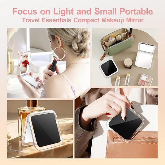 MIYADIVA Compact Mirror, 30X Magnifying Mirror, Pocket Mirror for Purse, Travel Makeup Mirror with 30X/1X Magnification, Travel Essentials Mirror, Precision Tweezers, Present for Girls