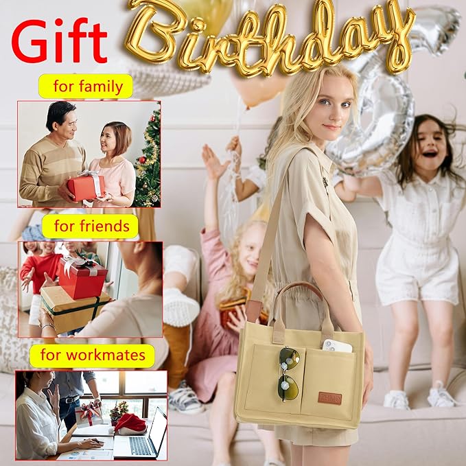 Tote Bag for Women With Compartments,Large Canvas Tote Women's Purse Crossbody Bags Work Laptop Book Bag Satchels Handbags