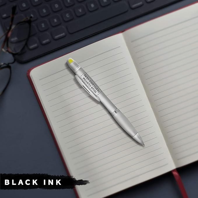 DISCOUNT PROMOS 10 Marathon Gel Highlighter Pens Pack - Customizable Text, Logo - Twist Mechanism, Ballpoint - Silver