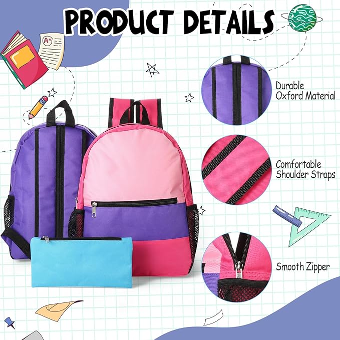 Cholemy 24 Pack 14" Kids Backpack Bulk for School with Zipper Pencil Pouch, Operation Christmas Wholesale Bookbag for Student (Stylish Color)