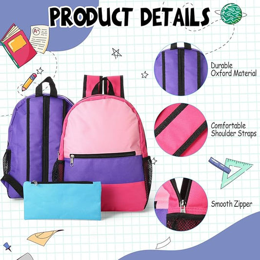 Cholemy 24 Pack 14" Kids Backpack Bulk for School with Zipper Pencil Pouch, Operation Christmas Wholesale Bookbag for Student (Stylish Color)