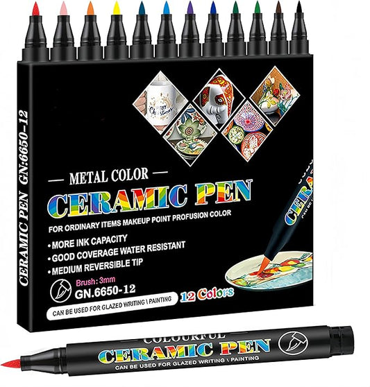 Permanent Marke Ceramics Pens 12 Colors Porcelain Paint Brush Pen for Both Glazed and Unglazed Ceramics Christmas Decoration Wine Markers