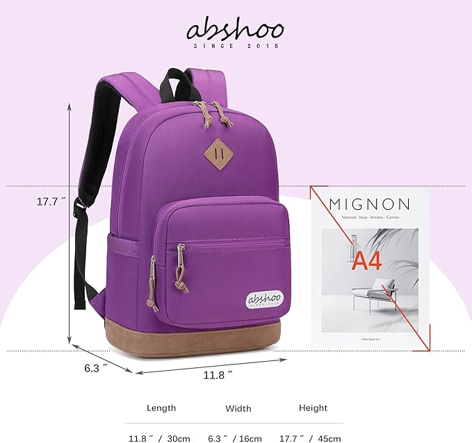 abshoo Classic Backpack for School College Bookbag Middle High School Girls Bakcpacks for Teen Casual Daypack (Purple)