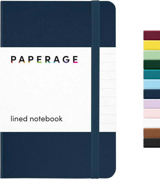 PAPERAGE Lined Pocket Journal Notebook, 1 Pack, (Navy), 160 Pages, Small, 3.6 inches x 5.6 inches - 100 GSM Thick Paper, Hardcover