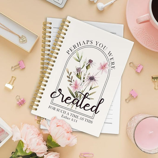 Floral Christian Spiral Notebook, Boho Bible Journaling Notebooks for Women Girls, Religious Hardcover Journals for Office 160 Pages 5.5 x 8.3 Inch, Scripture Gifts for Women Faith