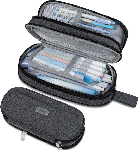 Sooez Large Pencil Case, Expandable Pencil Bag with 5 Compartments, Big Capacity Canvas Pencil Pouch Organizer with Zipper, Portable Stationery Pen Bag, Cute Aesthetic School Supplies For Teen Girls