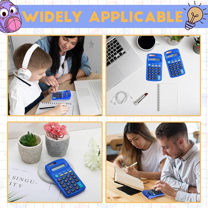 36 Packs Pocket Size Mini Blue Calculator Basic Calculators for Handheld Angled Students 8 Digit Display Solar Battery Dual Power Small Calculator for Students Kids Home Office