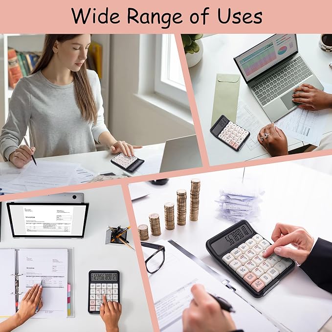 Desk Calculator, 12 Digit Large LCD Display, Big Buttons, Ergonomic 15° Tilt, Real Mechanical Keypad, Desktop Calculator for Office and Study