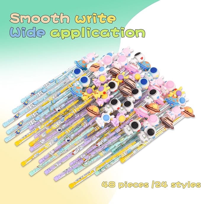 48 Pieces Cute Stackable Pencils for Kids Space Party Favors Translucent Multi Point Push Fun Cool Pencils Gifts for Classroom Rewards.