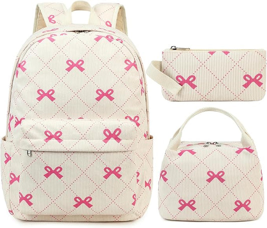 Waterproof Laptop Backpack for Girls Women, Water Resistant College School Backpack Casual Daypacks with Lunch Box Pencil Case, Large (Bows)