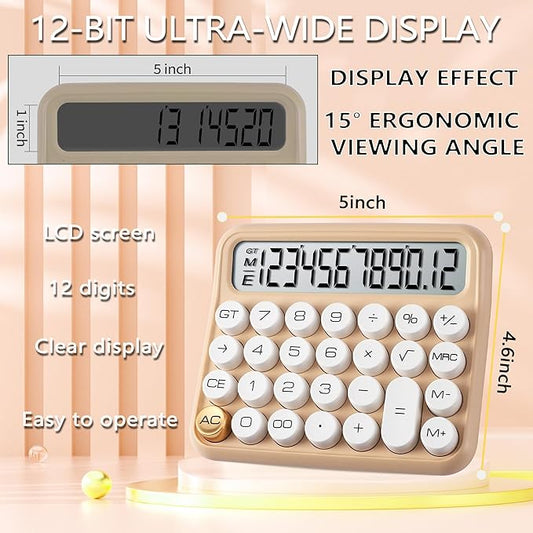 VEWINGL Mechanical Switch Calculator, 12 Digit Large LCD Display and Buttons, Great for Everyday Life and Basic Office Work, with Battery