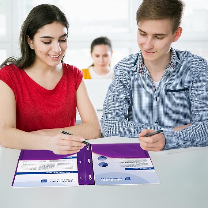 2-Pocket Folders with 3 Prongs,12-Pack Plastic Folders with Pockets and Prong Holds Letter Size Paper, Plastic Pockets Folder for School, Office and Home, Purple