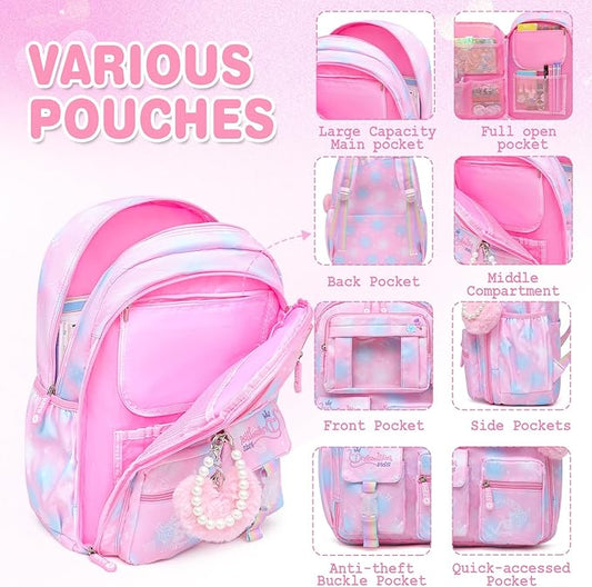 Sweet Girls Backpack - Stylish Splash-resistant School Bag with Multiple Pockets & Trendy Laptop Compartment（17inch Pink）
