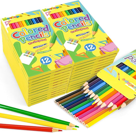 MOVINPE 288 Count Colored Pencils Bulk for Kids Teachers Adults, 24-Box Pre‑Sharpened Colored Pencils 12 Vivid Colors Back to School Supplies Classroom Prizes Coloring Art Supplies