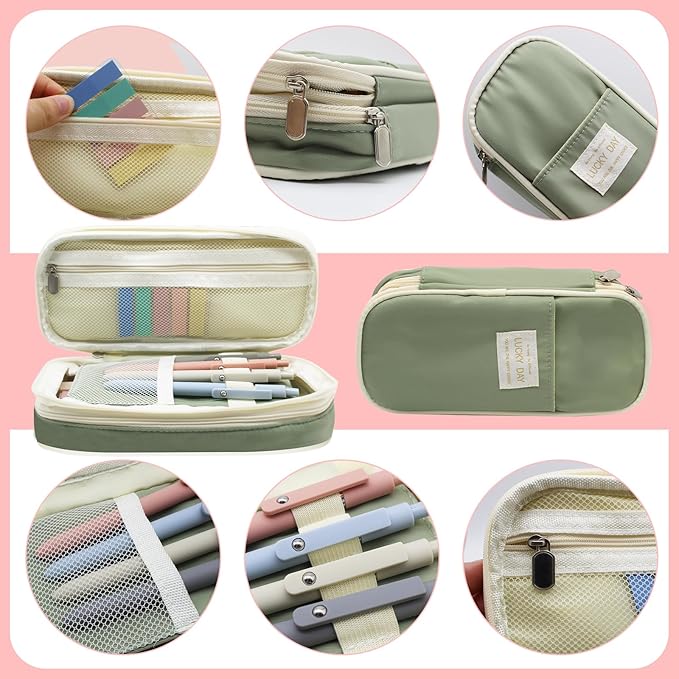 20Pcs Aesthetic Stationary Set with Big Capacity Pen Case Bag 5 Quick Dry Retractable Black Ink Pens12 Colors Chisel Tip Cute Highlighters 200 Sheets Sticky Index Tabs Aesthetic School Supplies