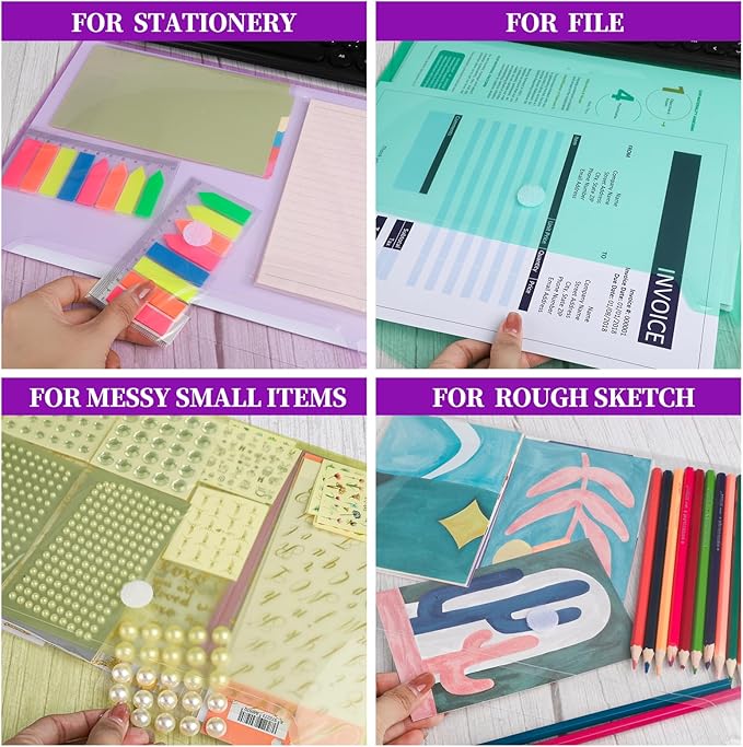 LEOBRO Plastic Envelopes, 8 PCS Plastic Folders for Documents, A4 File Folder, Document Holder, Poly Storage File Bags, Filling Envelopes