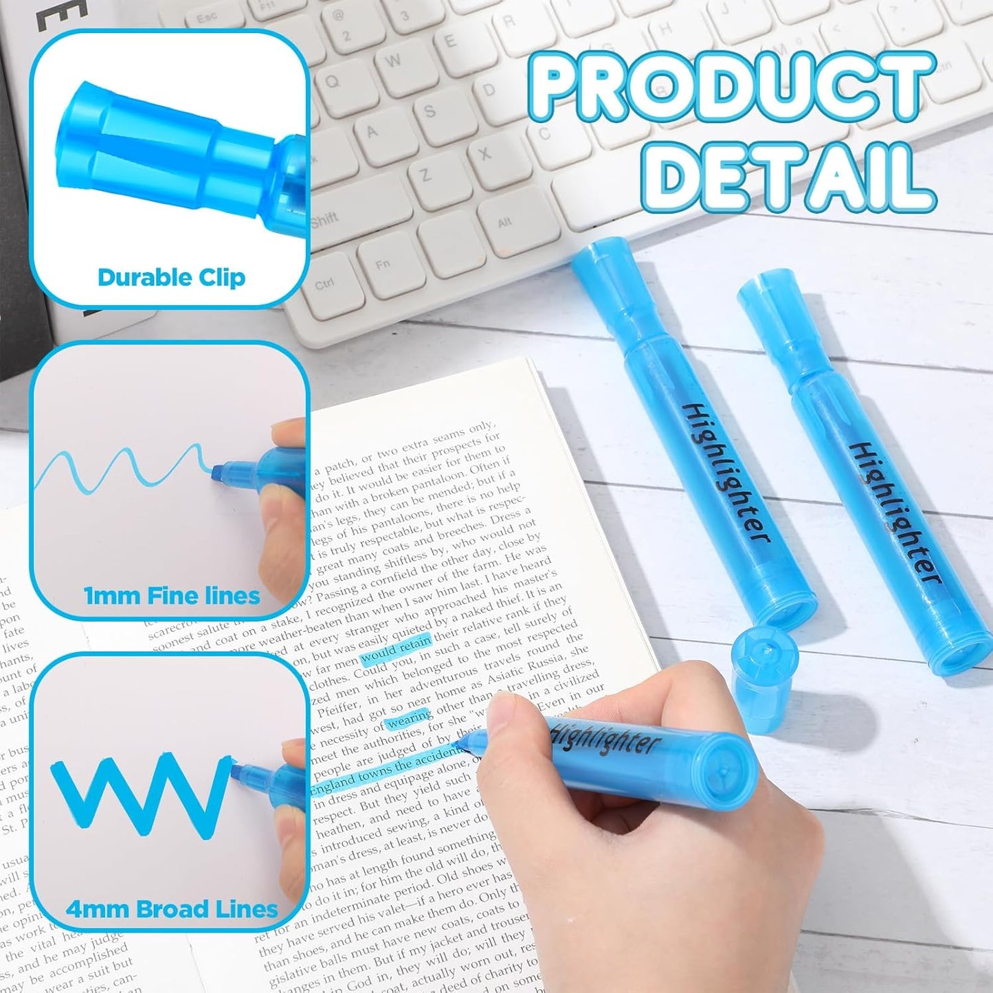 Qilery 30 Pack Highlighters Bulk, Tank Style Chisel Tip Highlighters Markers Quick Drying for Kids and Adult Coloring, Classroom Home Office School Supplies (Blue)