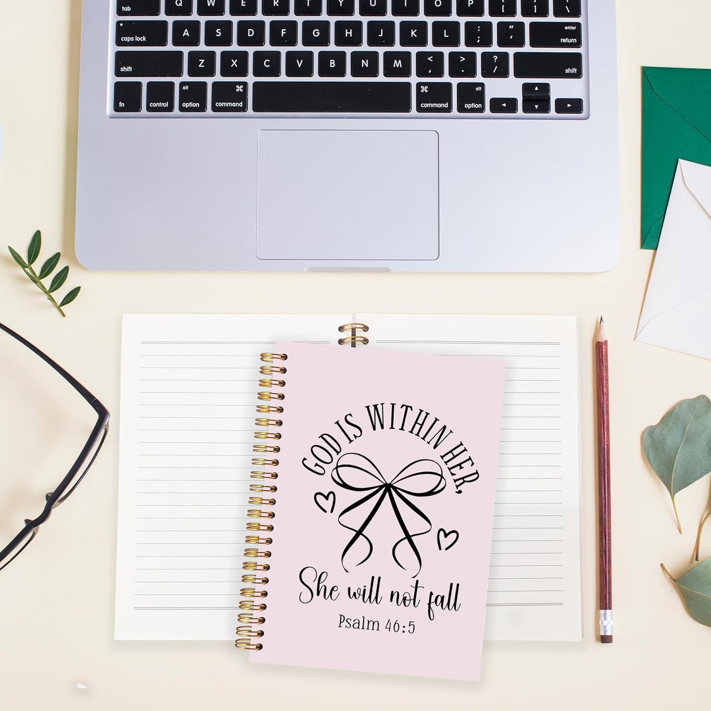 BearCake Pink Coquette Bow Christian Notebook Journal, God is Within Her She Will Not Fall Bible Journal for Women, Christian Religious Gifts for Woman, Hardcover Spiral Notebook 5.5x8.3