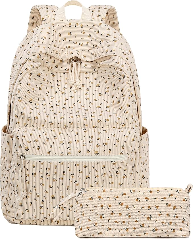 School Backpack for Teens Large Corduroy Bookbag Lightweight 15.6 inch Laptop Bag for Girls Women Casual High School College