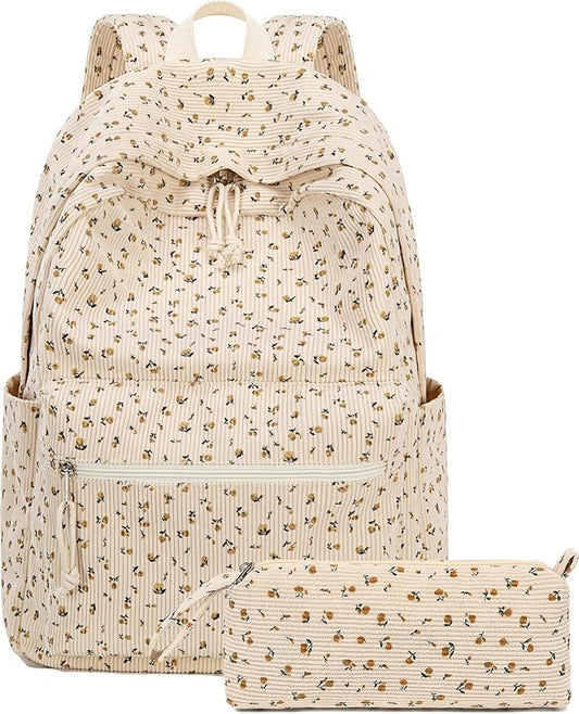 School Backpack for Teens Large Corduroy Bookbag Lightweight 15.6 inch Laptop Bag for Girls Women Casual High School College