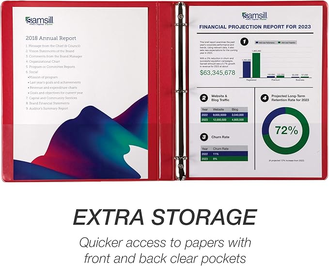 Samsill Durable .5 Inch Binder, Made in the USA, Round Ring Customizable Clear View Binder, Red, 4 Pack (MP48413)