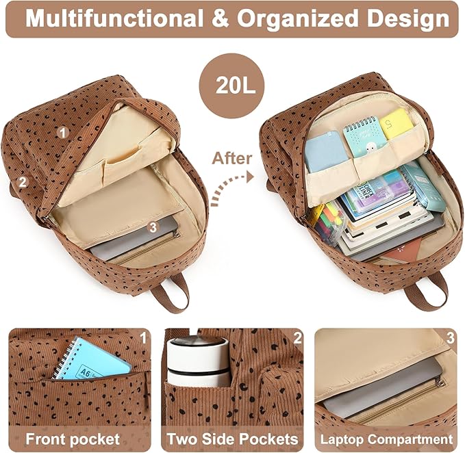 School Backpack for Teens Large Corduroy Bookbag Lightweight 15.6 inch Laptop Bag for Girls Women Casual High School College