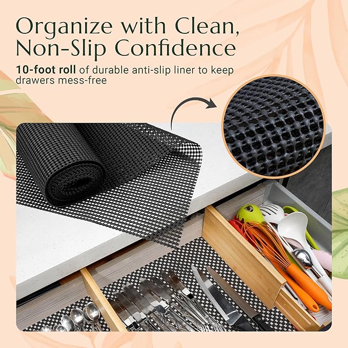 Adjustable Bamboo Drawer Dividers 6 Pack, Expandable Drawer Organizer for Kitchen, Bedroom, Bathroom, Dresser and Office, Each Divider Expands from 12" to 17.5" with – Free Mat Included in Package.