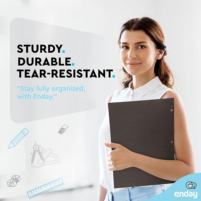 Black Paper Folders with Pockets (100 Pack) - Letter Size Two Pocket Folder Bulk, Premium Quality, Portfolio - by Enday